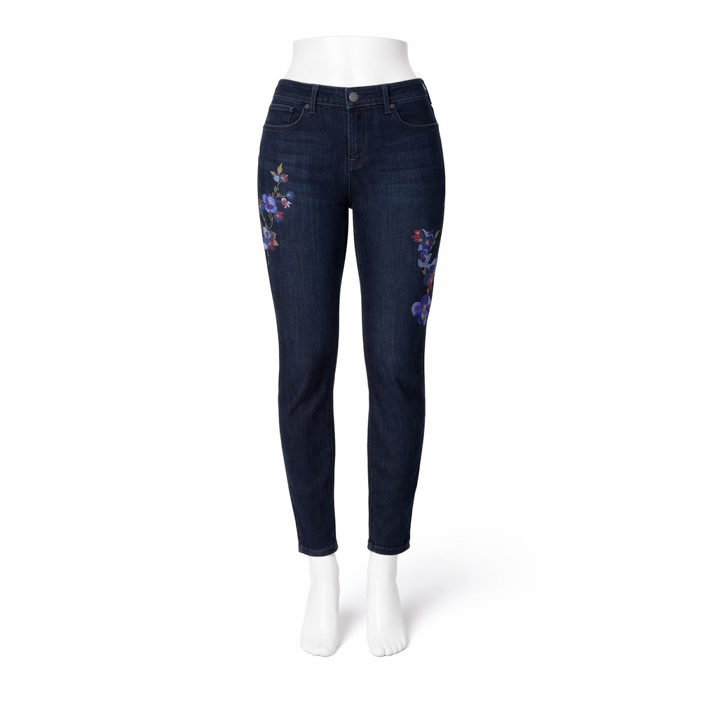 J Jill Slim‎ Ankle Jeans Womens 10 Dark Wash Floral Embroidered Mid Rise